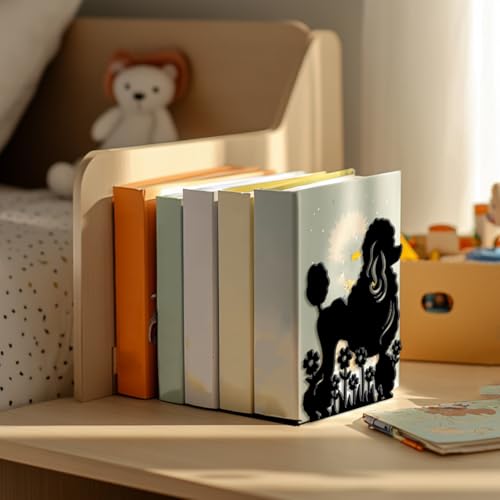 Peacoblue Metal Bookends for Shelves, Modern Decorative Heavy Duty Study Book Ends Stoppers for Office, Desk, Shelf, Room 5.3"x4.3"x6.5" Cast Iron Simple Tall Bookends 1 Pair (Poodle Dog and Flowers) - style: Poodle Dog and Flowers