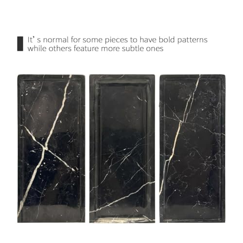 WeDoDecor Luxury Real Black Marble Bathroom Small Tray Vanity Decorative Rectangular Stone Tray for Countertops Dresser Guest Towels Holder Makeup Cologne Organizer for Toilet Tank Bathroom Accessory