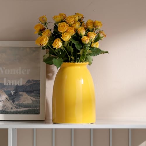 hjn Yellow Flower Vase- Ceramic Vase for Decor, Decor vase for Flowers, Modern Vases for Living Room/Home Decor Accents/Entryway/Mantel/Bookshel-Yellow - color: Yellow-8.5inch
