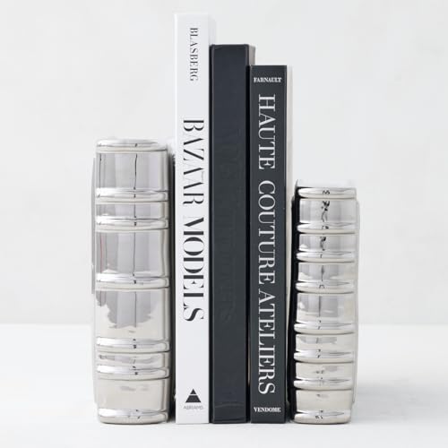 Z Gallerie Ceramic Books Set of 2 Decorative Books for Shelves, Desks & Tables Elegant Decorative Accessories for Living Room, Bedroom & Office,Silver - color: Silver