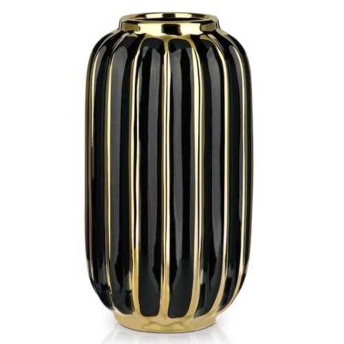 Briful Gold Plated Lantern Ceramic Vase Home Decor Creative Design Porcelain Decorative Flower Vase 11.02'' Black Ceramic Vases for Wedding Anniversary Decoration - color: 11.02'' Tallblack