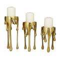 CosmoLiving by Cosmopolitan Aluminum Metal Abstract Decorative Candle Holder Melting Drip Candle Stand, Set of 3 Candlestick Holder 12", 10", 8"H, Gold - color: Gold