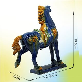 Handmade -Tang Dynasty Tri-Color Horse Sculpture Ceramic Horse-19cm Cultural Art Piece for Home,Bookcase or Office Decor (Blue) - color: Blue