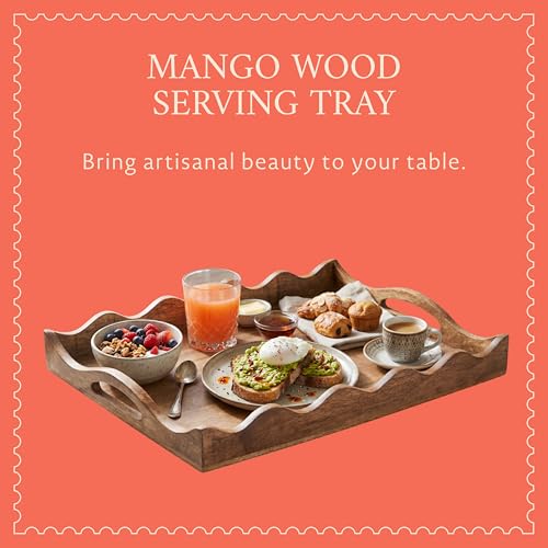 Mela Artisans Ottoman Wooden Serving Tray | Large, Scallop | Decorative Mango Wood | Serve Breakfast, Other Foods, Coffee and Tea | Rustic Home Decor | 16" x 12” x 2.5”
