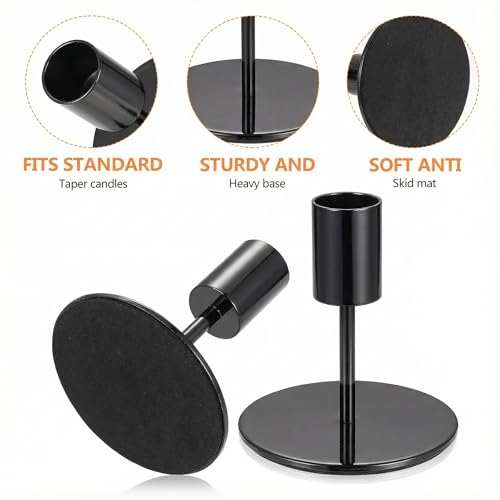 3 Pcs Black Candlestick Holders Set - Matte Black 5.5" & 3.3" Taper Candle Holders for Modern Table Centerpiece and Home Decor