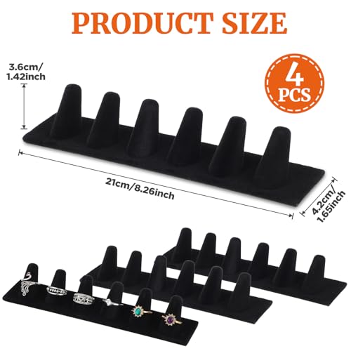 4 Pcs Black Velvet Ring Display, 6 Finger Rings Display for Ring Storage