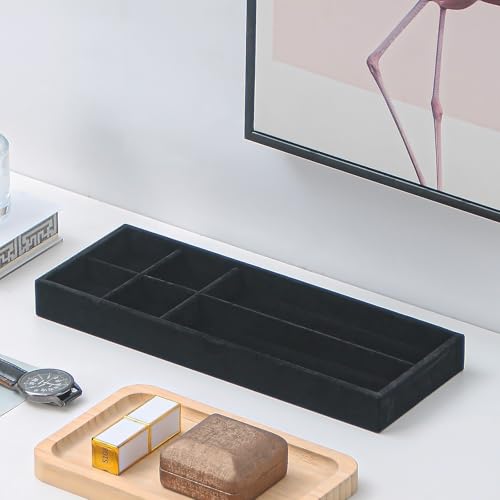 2Pcs Desk Drawer Storage Tray, Nightstand Organizer Tray, Necklace Bracelet Ring Earring Jewelry Display Tray, Grid Table Organizer Holder Tray for Sunglass, Phone, Watch, Perfume (6 grid)/Black - color: Black, size: 6 Grid