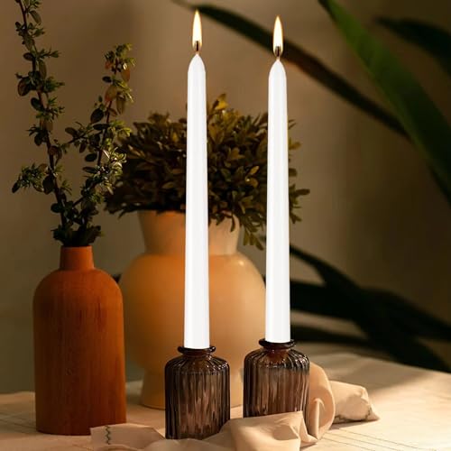 YOROXRG 100Pack White Taper Candles, 7-8 Hours Burn Time, Unscented, Smokeless and Dripless, 0.75 x 10 Inch Dinner Candle Set for Household, Wedding, Party and Home Décor Candlesticks - color: White-100