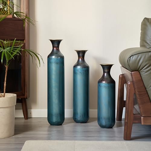 Floor Vases, Tall Home Decor Metal Vase Set of 3 Large Glazed Decorative Vases for Wedding Decor, Elegant Modern Flower Holder for Living Room, Entryway, Hallway, Dining Room - color: Gradient Blue