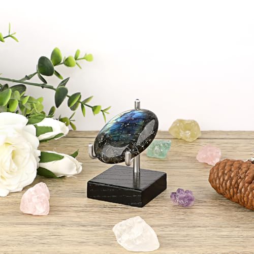 Hipiwe Adjustable Stainless Steel Arms Display Stand Wooden Base Rock Display Small Display Easel Holder for Displaying Fossil Coral Geodes Rock Mineral Agate Plate Seashell and Photos, 2"x2"x3.1" - size: Small