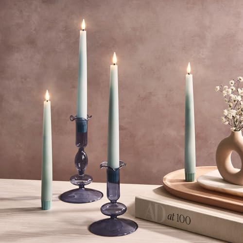 LampLust Taper Candle Holders, Set of 2 Blue Candle Holders, 4.5 & 6.5 in Glass Candle Holder, Fits Standard Taper Candles, Candle Sticks Holder Decor for Table Centerpieces, Coffee Table Decor