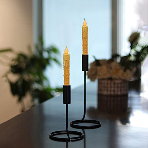 CVHOMEDECO. Real Wax Hand Dipped Battery Operated LED Timer Taper Candles Rustic Primitive Flameless Lights Decor, 6-3/4 Inch, Orange, 2 PCS in a Package - color: Orange 2 Pcs