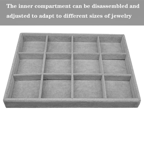 Large Velvet Jewelry Tray, Drawer Organizer for Jewelry in Dresser, Stackable Jewelry Drawer Organizer Inserts for Earring Necklace Bracelet Rings(Grey,12grid) - color: Grey, size: 12grid