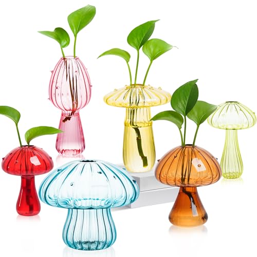 Plant Propagation Station, Set of 6 Colored Mushroom Vase, Propagation Stations, Small Plant Terrarium, Unique Crystal Mushroom Jars for Plants for Hydroponics Home Garden Office Decoration (Colorful) - color: Colorful