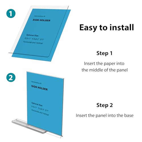 newnewshow Acrylic Sign Holder 8.5x5.5 Inch 3 Pack Horizontal T Shape Double-Sided Desktop Display Holder. (Optional 8.5x11 8.5x5.5 5x7 Horizontal and Vertical) - size: 3 Pack 8.5*5.5