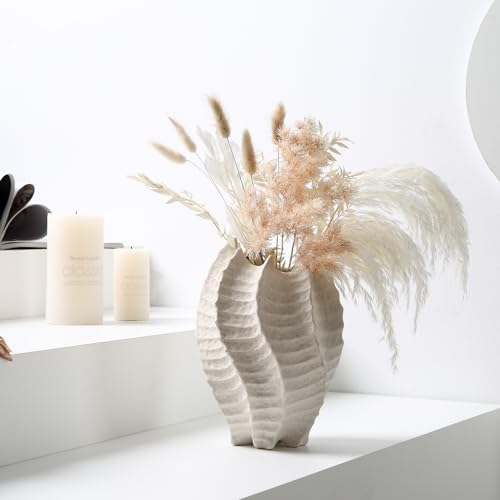 Ceramic Coastal Vase for Flowers, Large Off White Decorative Piece, Modern Styling for Home or Office