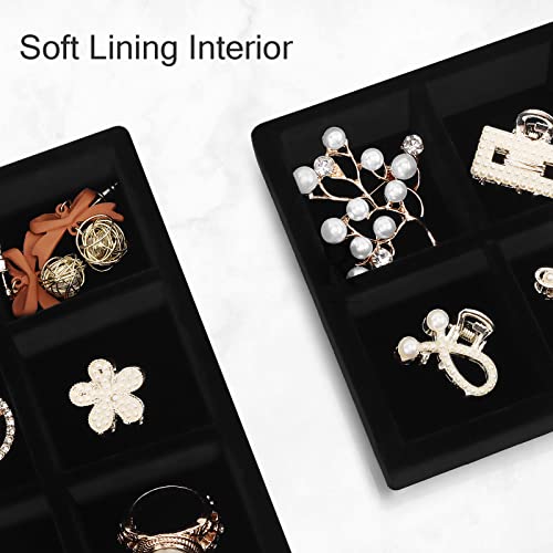 DesignSter Small Jewelry Tray-Ring Organizer 2PCS Premium Velvet Rings Earrings Display Tray Storage Insert Holder for Jewelry Box, Drawer, Dresser (6 Grids, Black) - color: Black, size: 6 Grids