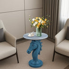 Modern End Table Living Room - Horse Statue Black Streak Faux Marble Night Stand, 23" Tall Contemporary‌ Side Table with Horse Head Base (17.74" Wide) for Reception Area & Bedroom - style: Black Streak Horse