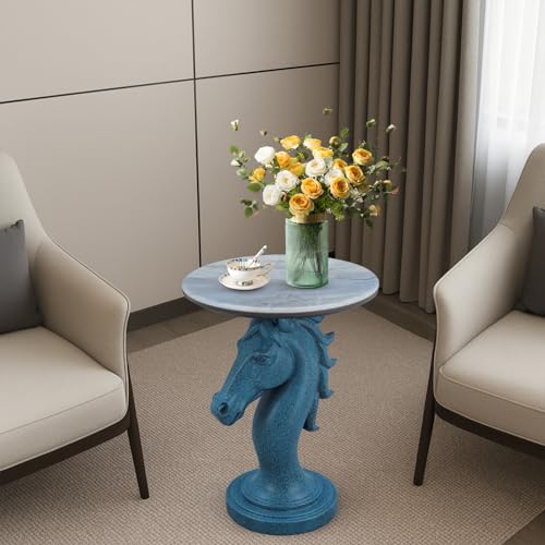 Modern End Table Living Room - Horse Statue Black Streak Faux Marble Night Stand, 23" Tall Contemporary‌ Side Table with Horse Head Base (17.74" Wide) for Reception Area & Bedroom - style: Black Streak Horse