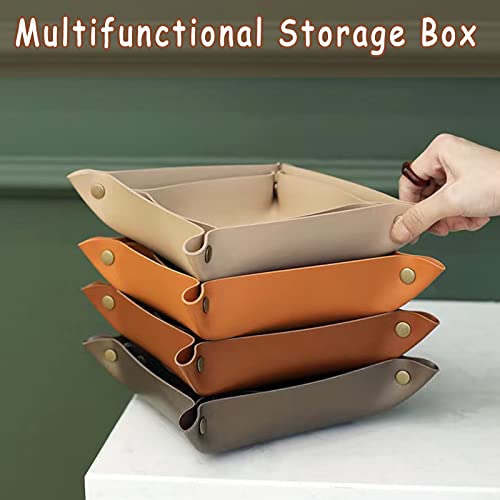 Valet Tray, EDC Catchall Tray for Keys, Watches, Jewelry, Coin and Wallet, Desktop Organizer (Brown-S) - color: Brown