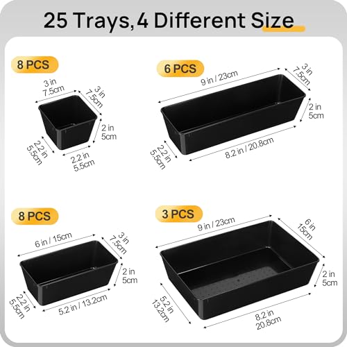 Vtopmart 25 PCS Office Desk Drawer Organizers Set, 4-Size Versatile Plastic Drawer Organizer Trays, Storage Bins for Desk Accessories Office Organizers and Storage, Bathroom, Makeup, Vanity, Black - color: Black