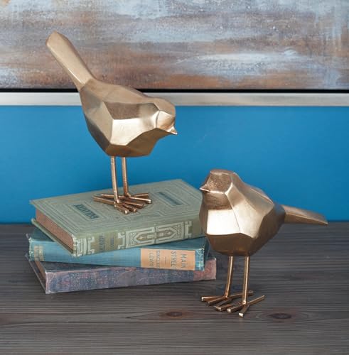CosmoLiving by Cosmopolitan Polystone Bird Decorative Sculpture Home Decor Statues with Origami Accents, Set of 2 Accent Figurines 7", 8"H, Gold