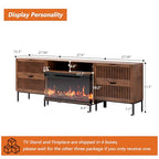 BVIUNTWO 3-Sided Glass Farmhouse Fireplace TV Stand for TVs Up to 100 Inch, Entertainment Center with 36" Electric Fireplace, 4 Drawers Storage,Brown - color: Brown