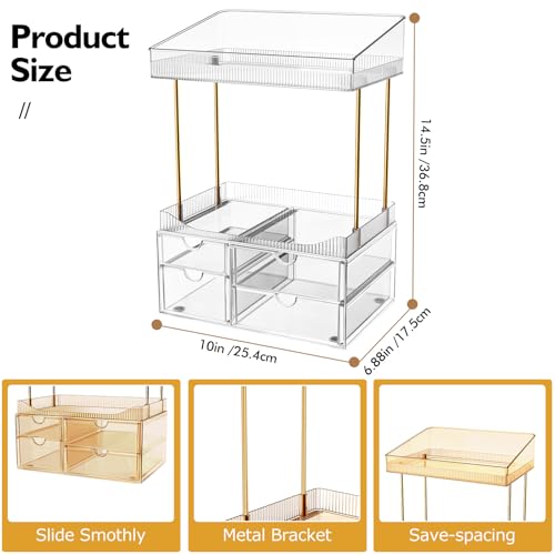 SNSLXH Makeup Organizer Bathroom Storage- 4 Tier 4 Drawer Makeup Storage, Transparent Clear Cosmetics Organiser, Ideal for Cosmetic Perfume Skincare, for Countertop, Bathroom, Office Supplies, Dresser - color: Clear