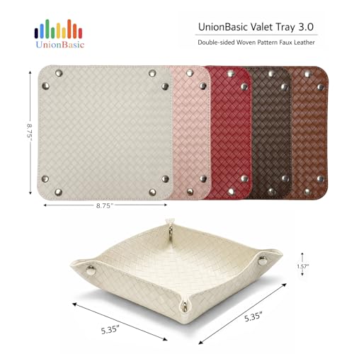 UnionBasic Small Valet Tray, Jewelry Tray for Rings Watches Earrings, Entryway Catchall Caddy for Coins Keys Change, Nightstand Bedside Valet Holder, Trays for Electronic Gadgets, Woven Coffee - color: Woven Coffee, size: 5.4" x 5.4" x 1.6"