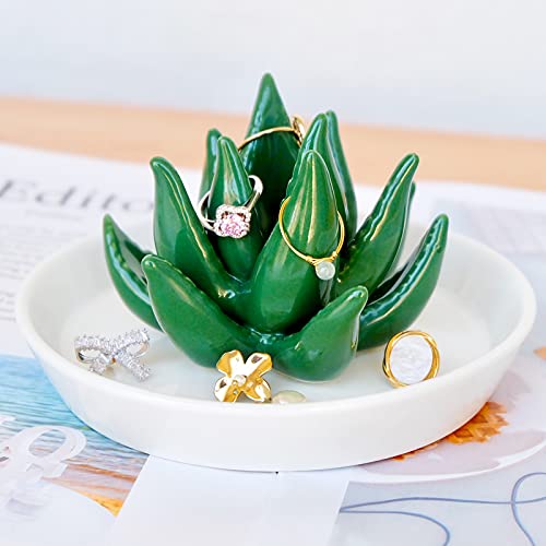 PUDDING CABIN Succulent Ring Holder Dish Cactus Gift for Women Birthday Gift for Mom Friend Bridesmaid Wedding Christmas Valentines Housewarming Gift, Decorative Cacti Decor for Home Gifts - style: Succulent