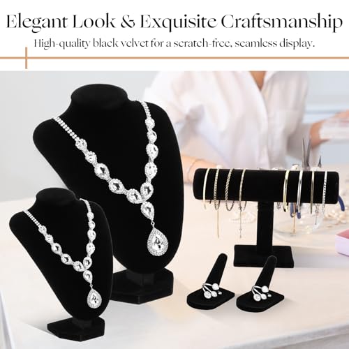 Wenqik 5 Pcs Velvet Jewelry Display Set Necklace Bust Holder T Bar Bracelet Holder Ring Display Stand Jewelry Organizer for Vendors Selling Trade Show Retail Home Decor (Black) - color: Black