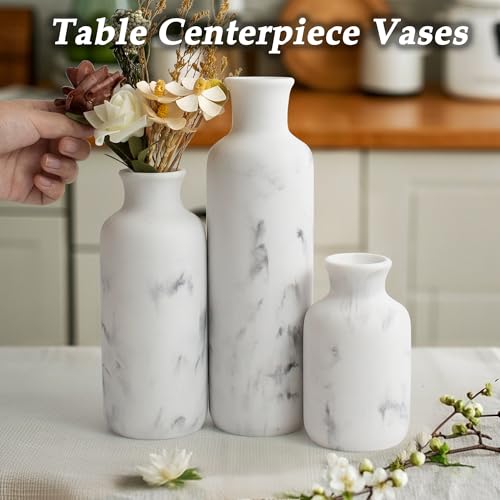 Resin 3 Piece Vase Set, Farmhouse Decor, Home Decorative Vase, Vases for Your Kitchen, Bedroom, Office, Living Room, Bathroom, & Shelf Centerpiece Table Decorations, White Marble Look - color: White Marble Look