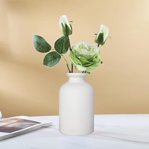 White Ceramic Small Vase, Dry Flower Vases Minimalism Style for Modern Table Shelf Home Decor, Fit for Fireplace Bedroom Kitchen Living Room Centerpieces Office Desk Gift(S White) - color: White, size: Small