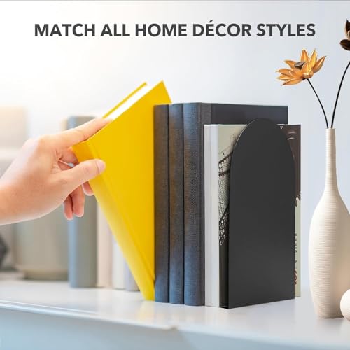 Chunful 6 Pcs Modern Metal Book Ends for Shelves Small Bookends Book Shelf Organizer Minimalist Design Stopper to Hold Books for Home Office (Black, 5.5 * 3.75 * 2.25inch)