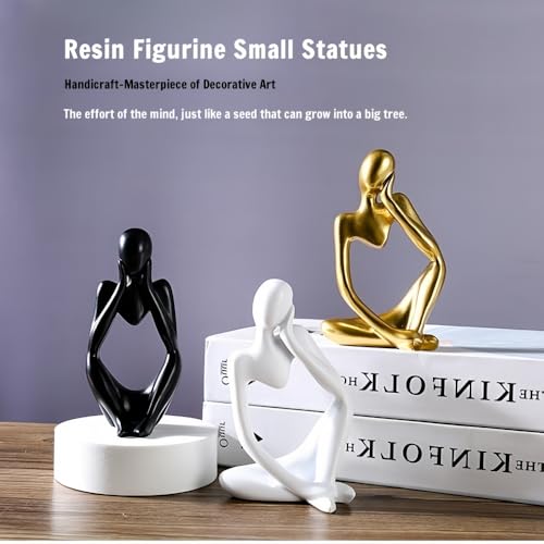 Thinker Statues Home Decor, Set of 3 Pcs Black Resin Trendy Abstract Art Sculpture Collectible Figurines Home Office Bookshelf Bedrooms Living Room Coffee Shops Desktop Decoration Aesthetic Ornaments - color: Black