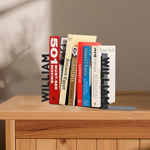 Personalized Name Bookends Decorative 2 Pcs, Metal Book Ends for Shelves, Modern Heavy Duty Bookend Stopper, Custom Last Name Book Shelf Holder for Home Office Study Room, Desk Book Organizer - color: Color10 Monogram