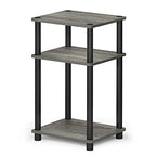 Furinno JUST Side Table, 3-Tier End Table, Open Shelves Night Stand, Bedside Table, Toolless Assembly, for Living Room, Bedroom, Bathroom, French Oak - color: French Oak Grey/Black, size: 3-Tier, Round Pole, style: 1-Pack