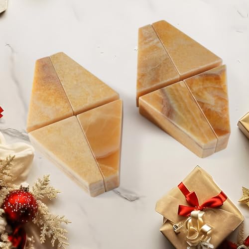 Marble Bookend for Heavy Books, Decorative Bookends for Shelves, Durable and Heavy-Duty Book End for Hardback Book & CDS, Unique Stopper & Holder, Mexico Onyx, Set of 2 - color: Mexico-onyx