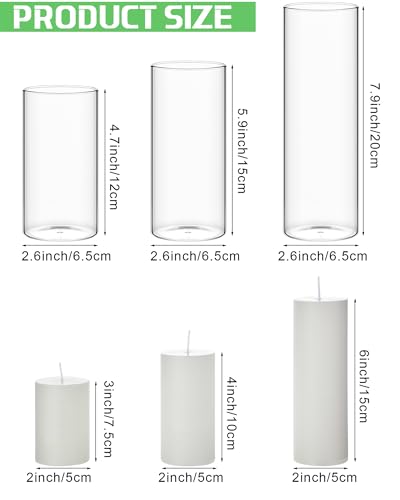 Shihanee 108 Pcs Pillar Candles and Glass Cylinder Vases Clear Cylinder Holders for Slim Pillar Candles Table Decorations, Total 54 Sets(White,108 Pcs) - color: White, Clear