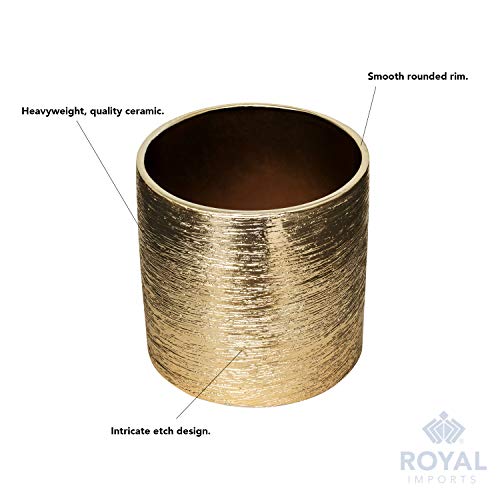 Royal Imports Flower Glass Ceramic Vase Decorative Centerpiece for Home or Wedding - Etched Cylinder Shape, 5"x5", Gold - size: Cylinder (5x5)