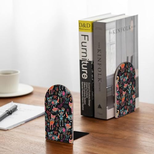 Colorful Cat with Flowers L-Shaped Book Ends 1 Pair Wood Bookends Book End Supports for Heavy Book Shelf Holder Home Decorative - color: Colorful Cat With Flowers