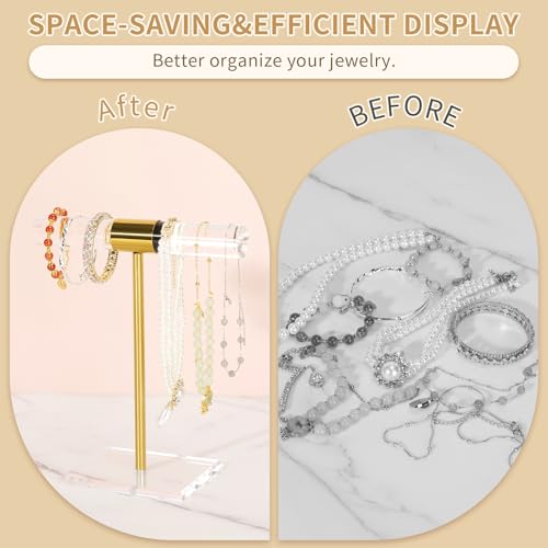 Necklace Holder Bracelet Holder, Gold Acrylic Jewelry Display Stand Crystal T Bar Jewelry Organizer Gift for Women(1-Tier 1pc) - style: 1-Tier 1pc