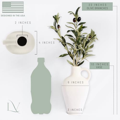 Luxurious Gift Set Textured Ceramic Vase 10 Inch with Olive Branches 22 Inch Tall White Medium Vase Artificial Topiaries Fake Plants, Minimalist Shelf Decor, Neutral Home Office High End Gifting Decor - color: White