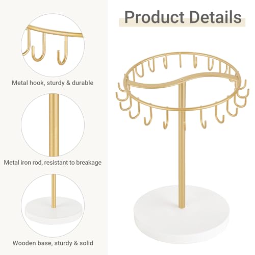 Dahey Keychain Display Stand for Vendor, Metal Bracelet Holder Organizer Hand Sanitizer Keychain Display with 22 Hooks Storage Keychains Bracelet for Study Desk Entryway Decor, Gold