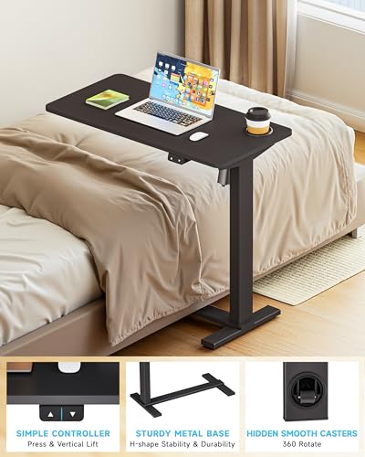 BIZUM Small Electric Standing Desk Bedside Table with Hidden Wheels 31.5 x 15.8 Inch Adjustable Computer Laptop Office Desk, Black - color: Black