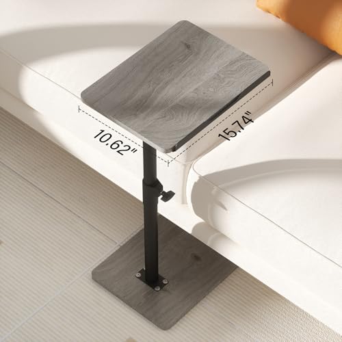 YUHFERA Sofa Armrest Tray Table for Couch - 360° Swivel Height Adjustable End for Small Spaces, Snack Side Table for Bed or Chair with Phone & Tablet Slot (Gray,Angle Adjustable) - color: Taupe, size: Angle Tilt