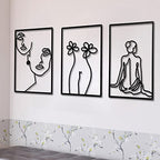 CHENGU 3 Pieces Metal Minimalist Abstract Woman Wall Art Line Drawing Wall Art Decor Single Line Female Home Hanging for Kitchen Bathroom Living Room - style: Back Style