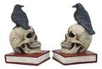 Ebros Edgar Allan Poe Harbinger of Doom and Bad Omens Raven Crow Perching On Skull with Ancient Book Pair of Bookends Statue 7.5" Tall Bibliography Gothic Macabre Ossuary Figurine As Halloween Decor
