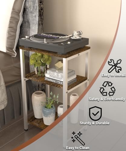 3 Tier Side Table, Heavy Duty End Table with Shelves, Narrow Nightstand Table for Small Spaces, Record Player Table for Bedroom, Living Room, Sofa Couch - Rustic Brown & White - color: White, size: 3-Tier