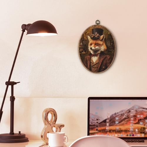 Hxlac Vintage Fox Oval Wall Art Framed, Dark Moody Fox Oval Wall Decor, Rustic Farm Animal Hanging Canvas Prints Wall Sculptures for Farmhouse Home Living Room Bedroom Decor, 8.5x11.5 Inch - color: oval frog